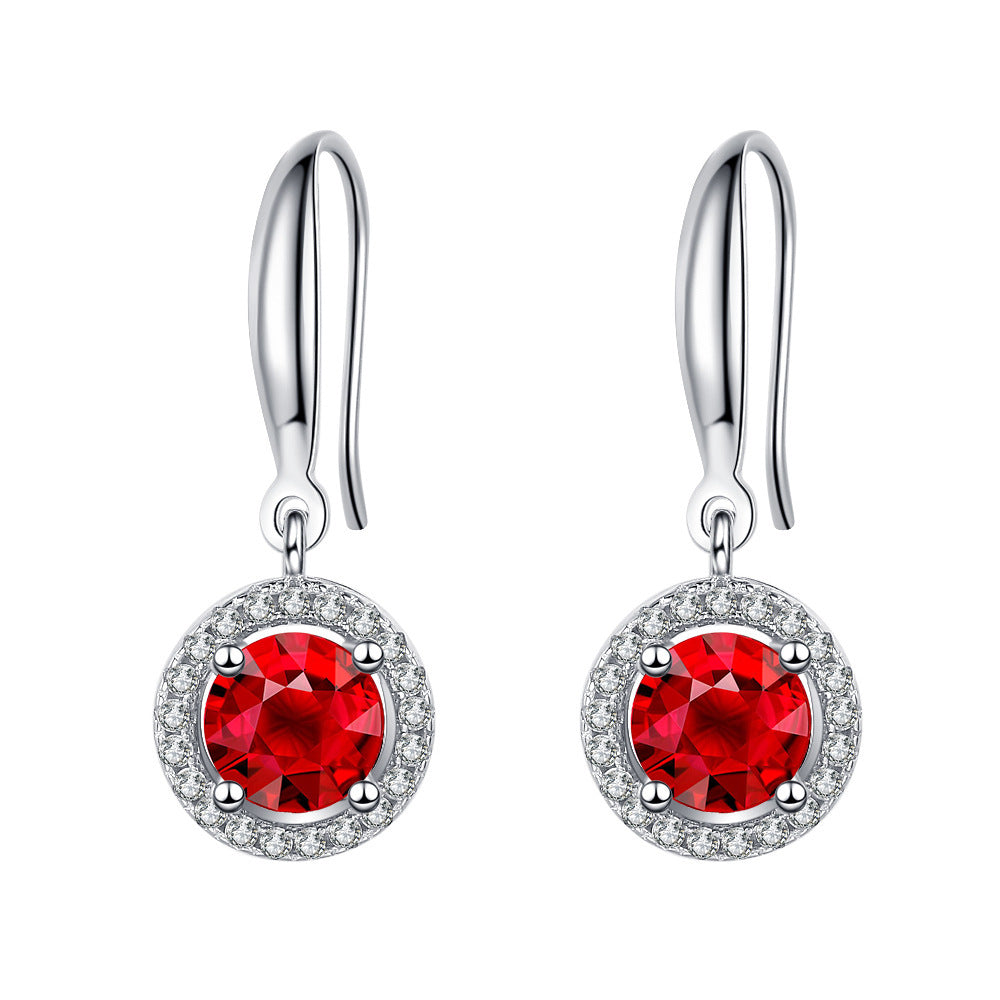 Pomegranate Red Earrings Round Red Earrings S925 Silver Ear Pendant