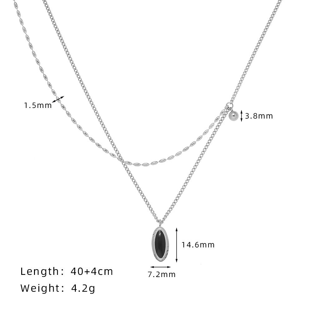 Women's Alloy Vintage French Oval Black Pendant Necklace