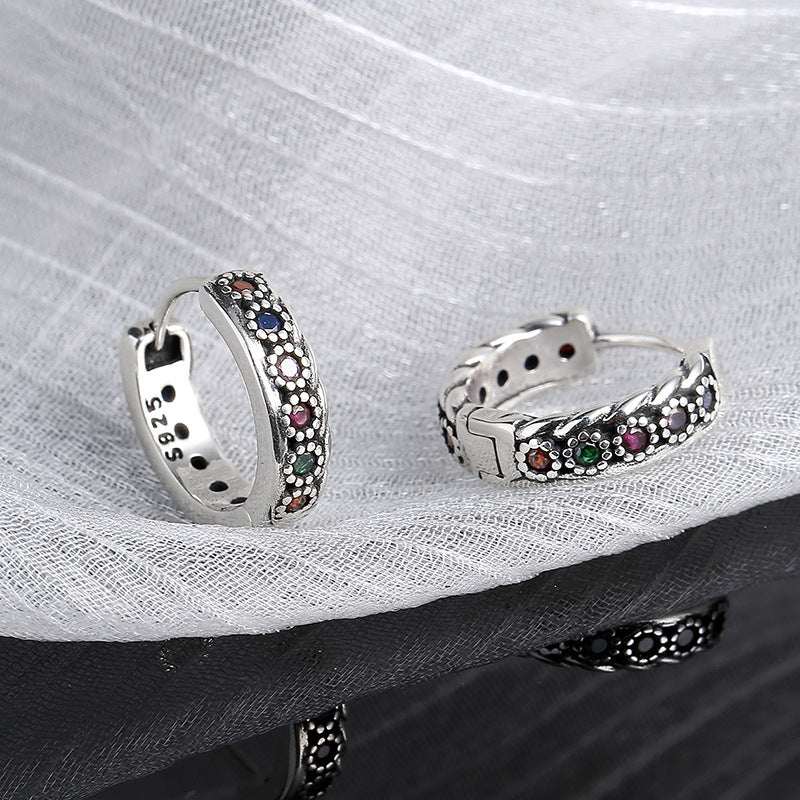 S925 Sterling Silver Color Zirconium Woven Earrings