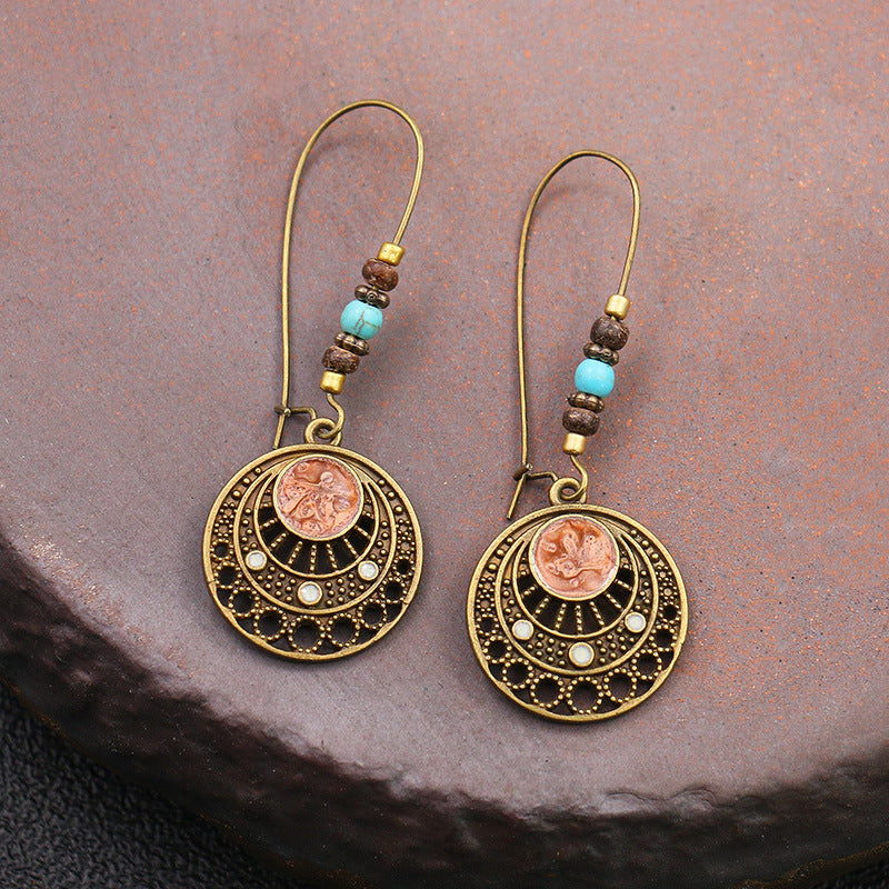 Vintage Bohemian Hollow Beaded Round Earrings