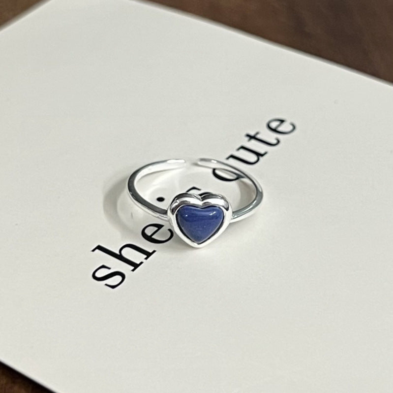 S925 Silver Minimalist Natural Crystal Ore Mini Heart Ring