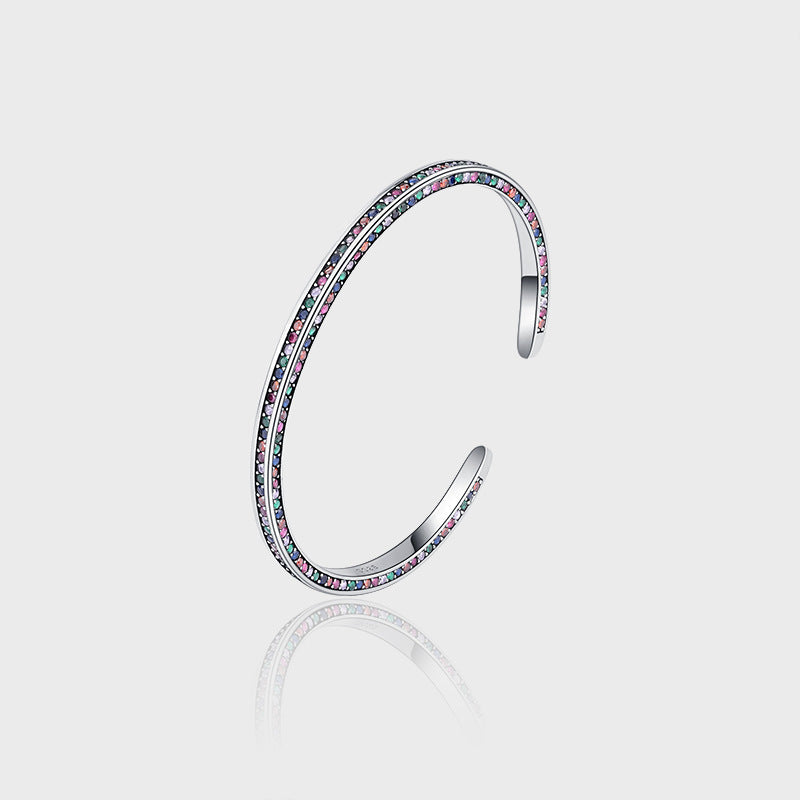 925 Sterling Silver Three Side Rainbow Zircon Bracelet Women Ins Small Minority Design Luxury High Sense Delicate Cool Wind