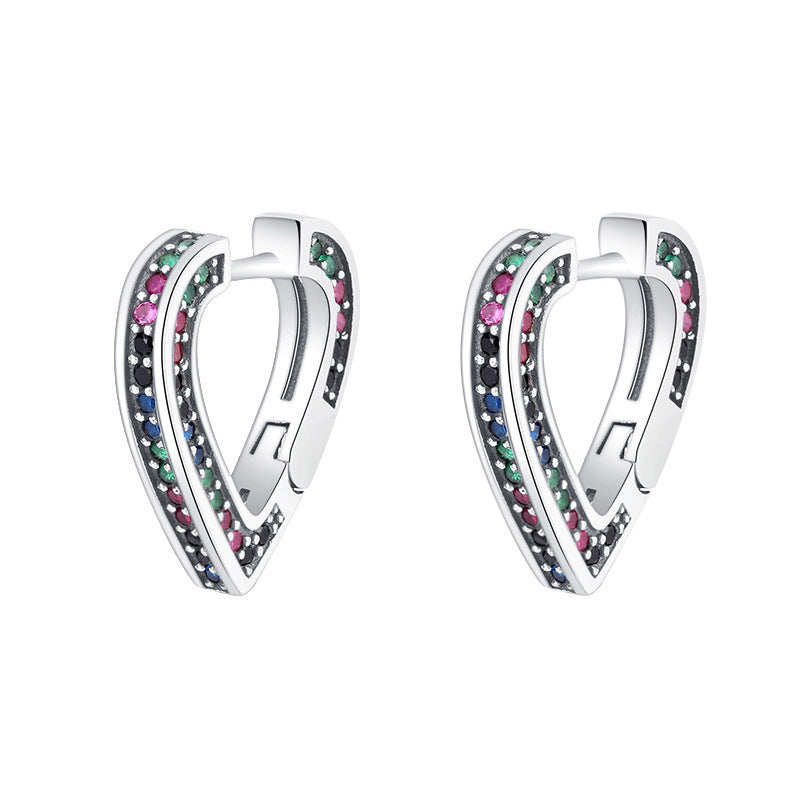 Small Design S925 Sterling Silver Rainbow Zircon Love Earrings