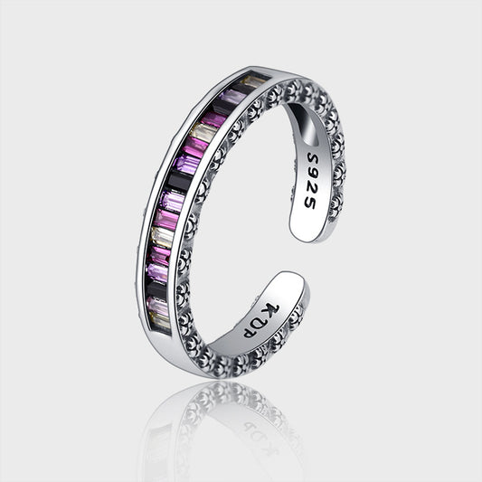 S925 Sterling Silver Heavy Industry Rainbow Zircon Ring Girl