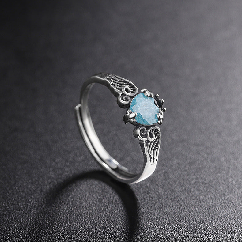 Blue Moonlight Silver Jewelry S925 Sterling Silver Japanese And Korean Trend Angel Wing Crown Ring