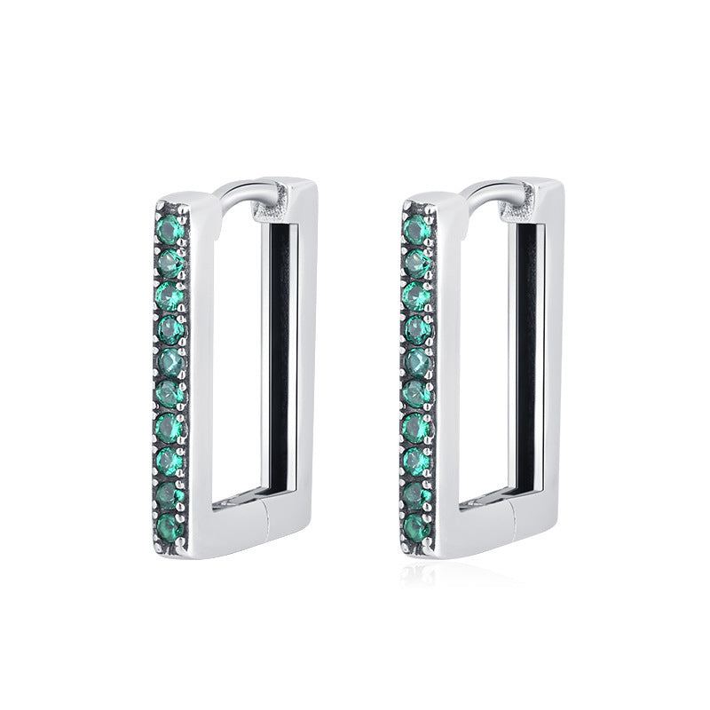 S925 Sterling Silver Geometric Square Diamond Thai Silver Earrings