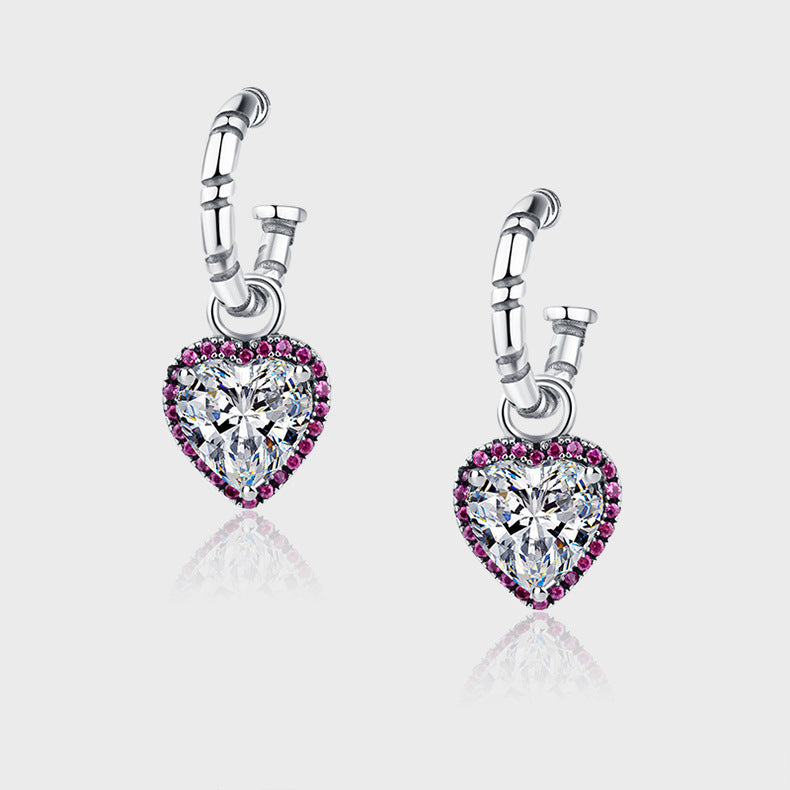 Sterling Silver Peach Heart Set Zircon Personalized Versatile Earrings