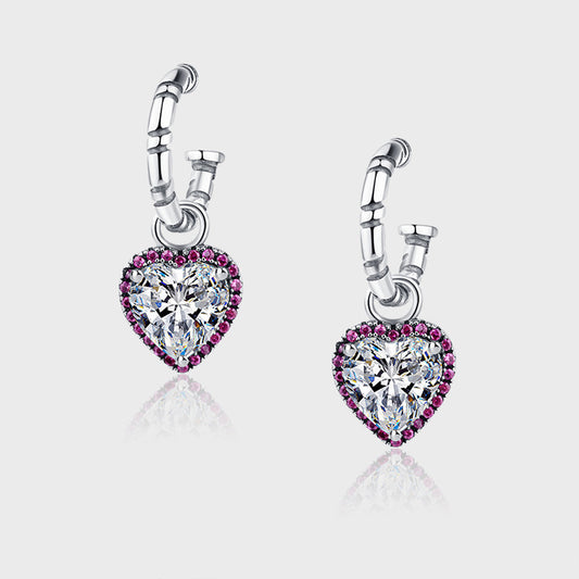 Sterling Silver Peach Heart Set Zircon Personalized Versatile Earrings