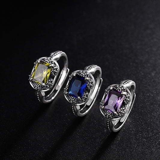 S925 Sterling Silver Unique Vintage Keke Colorful Zircon Lama Temple Ring