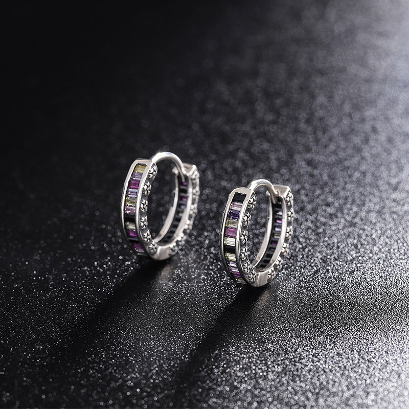 S925 Sterling Silver Zircon Rainbow Earrings