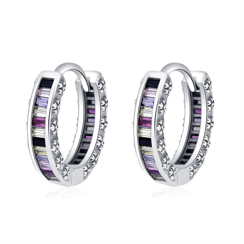 S925 Sterling Silver Zircon Rainbow Earrings