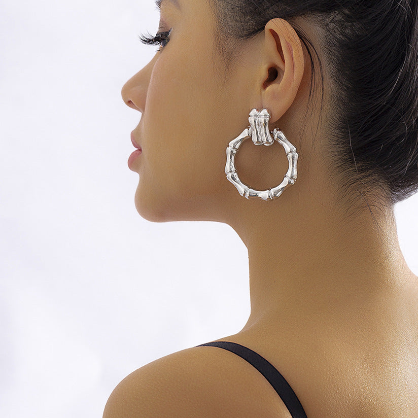 Minimalist Round Bamboo Stud Earrings