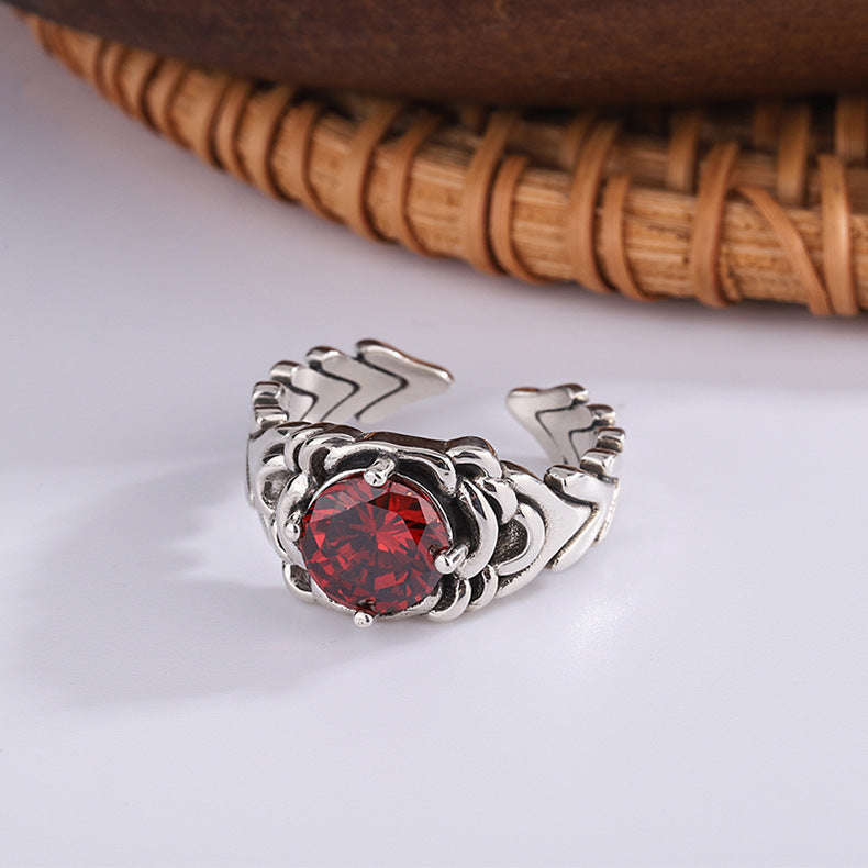 Original S925 Sterling Silver Trend Woven Red Zircon Ring