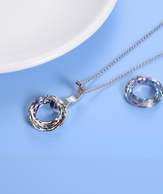 925 Silver Circle Crystal Pendant Necklace for Women Girls