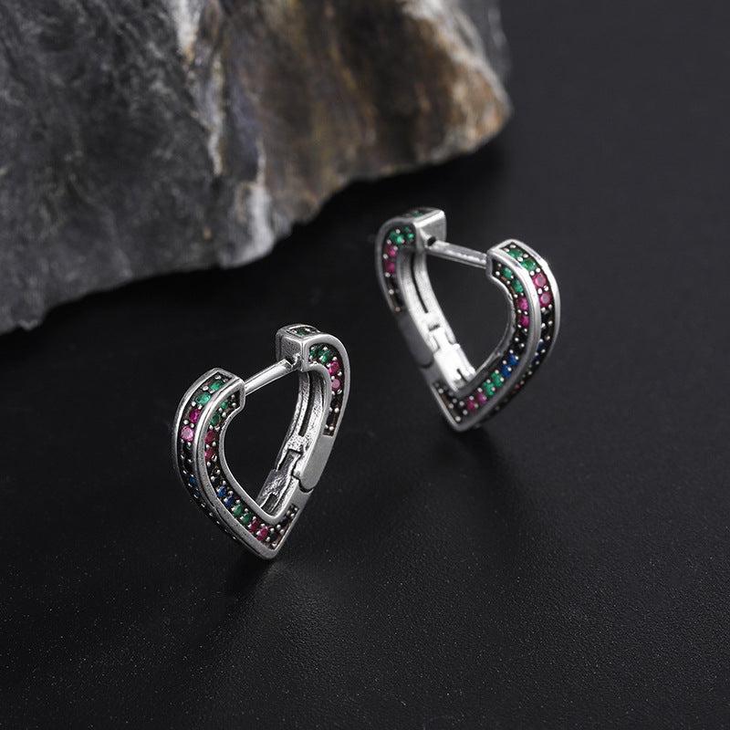 Small Design S925 Sterling Silver Rainbow Zircon Love Earrings