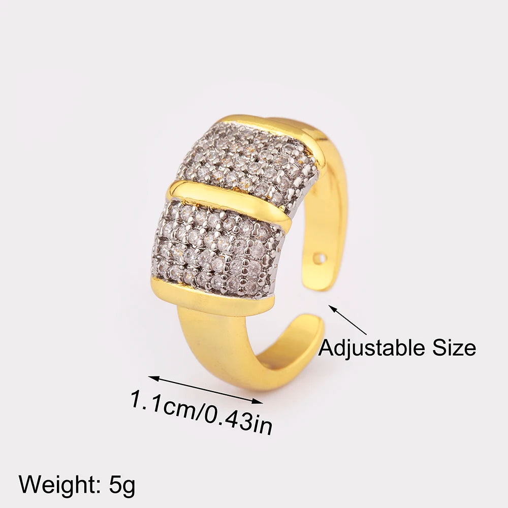 New Luxury Design Sparkling Zircon Charm Open Rings Adjustable  For Male Female Couples Finger Jewelry Accessories