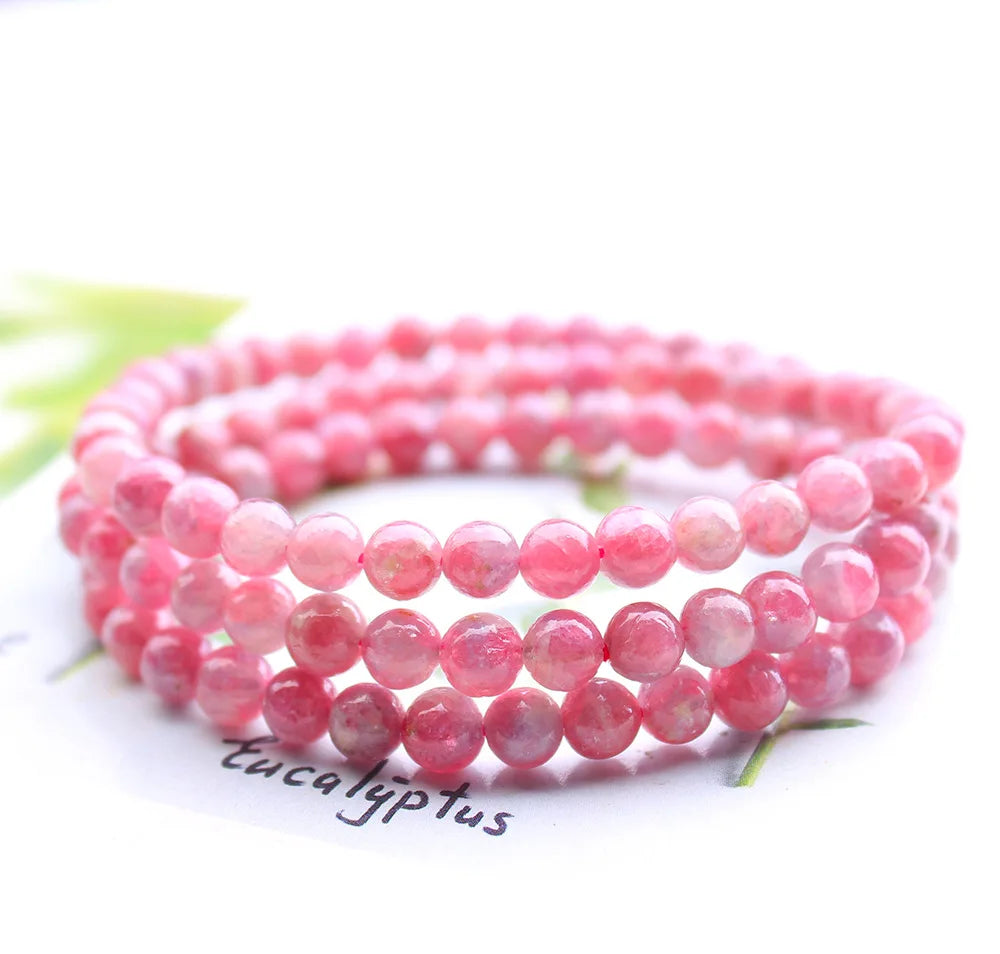 Natural Red Tourmaline Lepidolite 3 Laps Bracelet 5.5mm Clear Round Beads Women Men Pink Tourmaline AAAAAA