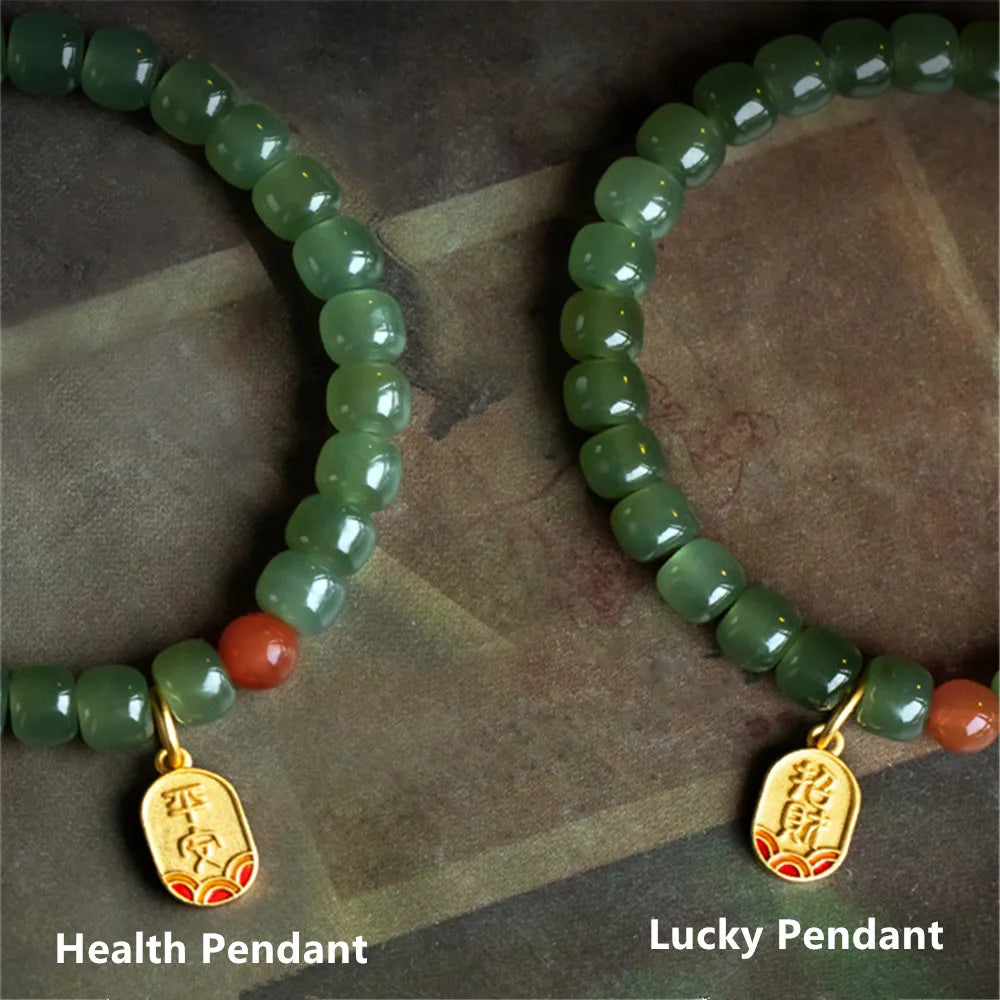 Natural Hetian Jade Bead Bracelet Women Buddha Beads With Red Agate Chinese Style Pendant Handmade Simple Fashion Luxury Jewelry