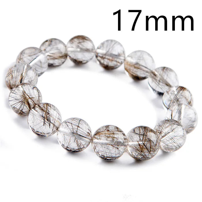 Natural Silver Rutilated Quartz Beaded Bracelet – Gemstone Jewelry for Men and Women