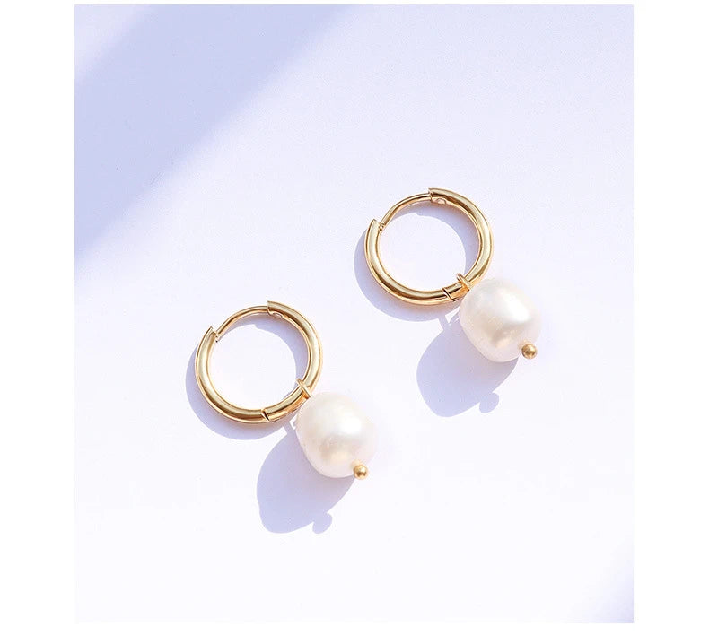 Stainless Steel Jewelry Freshwater Pearl Ring Autumn Winter Earrings Fashion Earrings Women