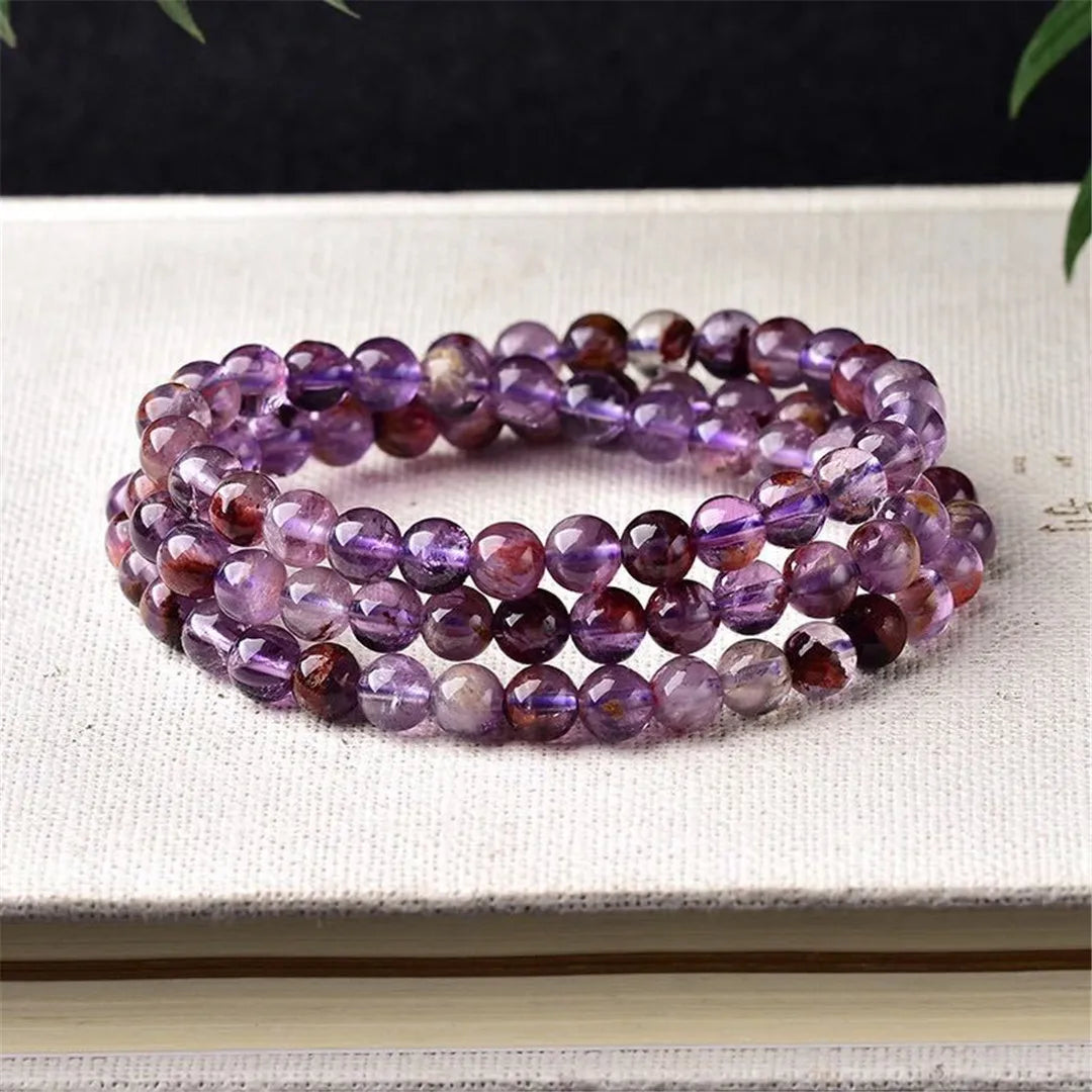 6mm Natural Cacoxenite Purple Phantom Quartz Bracelet For Women Lady Men Crystal Round Beads Stretch Strands AAAAA