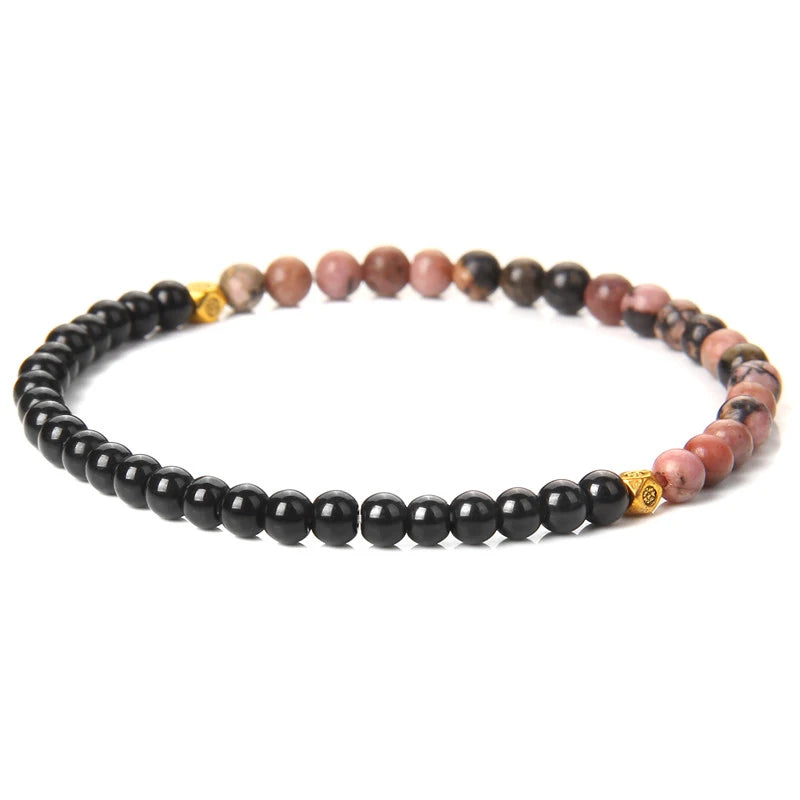 4mm Mini Natural Stone Bracelets For Women Men Rhodonite Sodalite Red Agat Black Onyx Gold Color Beads Bracelet