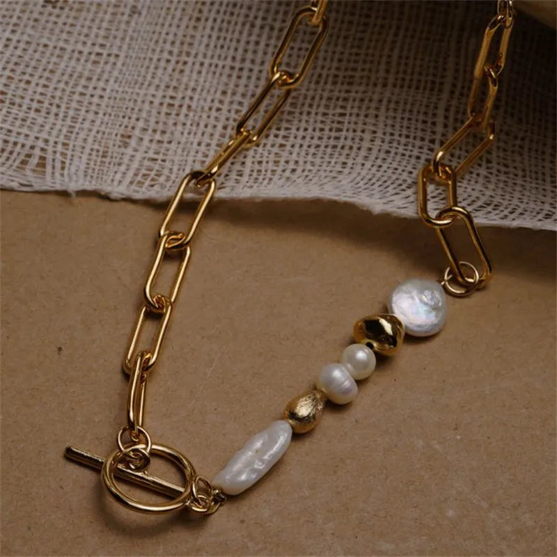 new round buckle necklace for women's metal geometric pearl necklace accessories gift