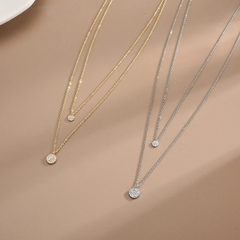 New 925 Sterling Silver Trendy Double Layer Necklace Full Zircon Round Pendants Women Choker Gift For Girl Fine Jewelry