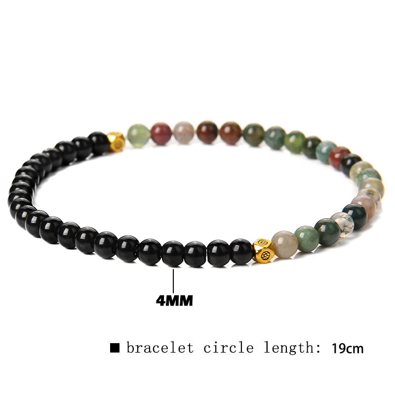 4mm Mini Natural Stone Bracelets For Women Men Rhodonite Sodalite Red Agat Black Onyx Gold Color Beads Bracelet