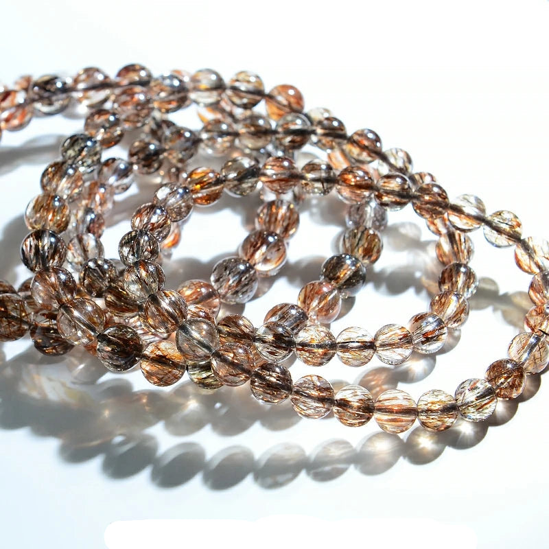 Natural Super Seven Rutilated Quartz Beaded Bracelet – Gemstone Jewelry for Men and Women