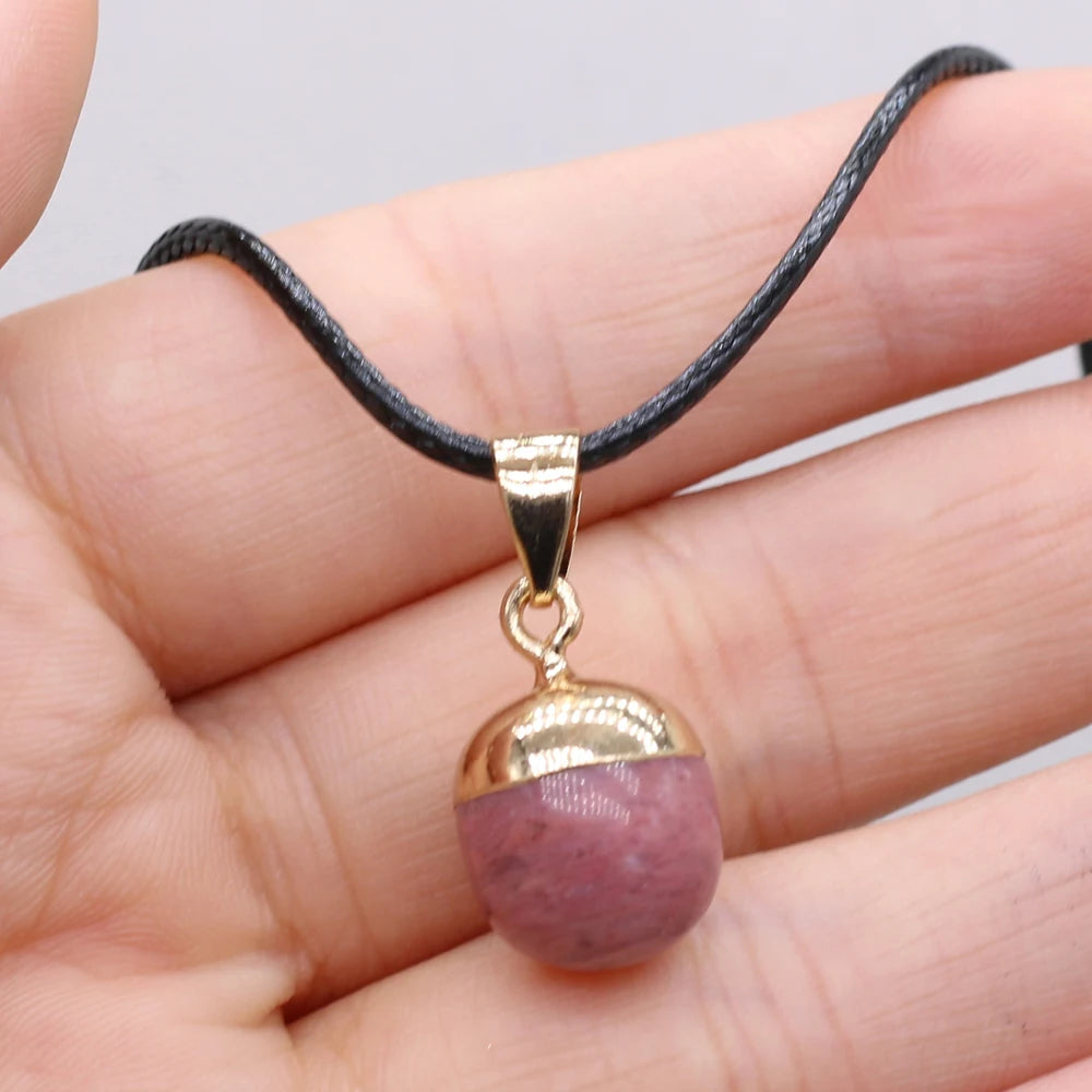 Natural Stone Rose Quarts Lapis Lazuli Pendant Necklace Small Bean Shape Wax Thread Charms Fashion Jewelry Necklaces for Women