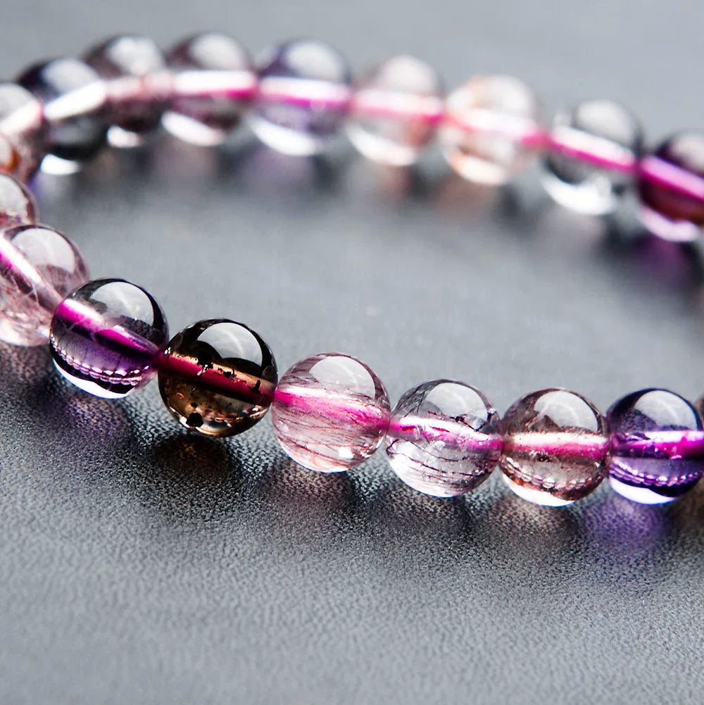 Natural Purple Super Seven Rutilated Quartz Beaded Bracelet – Gemstone Jewelry for Men and Women