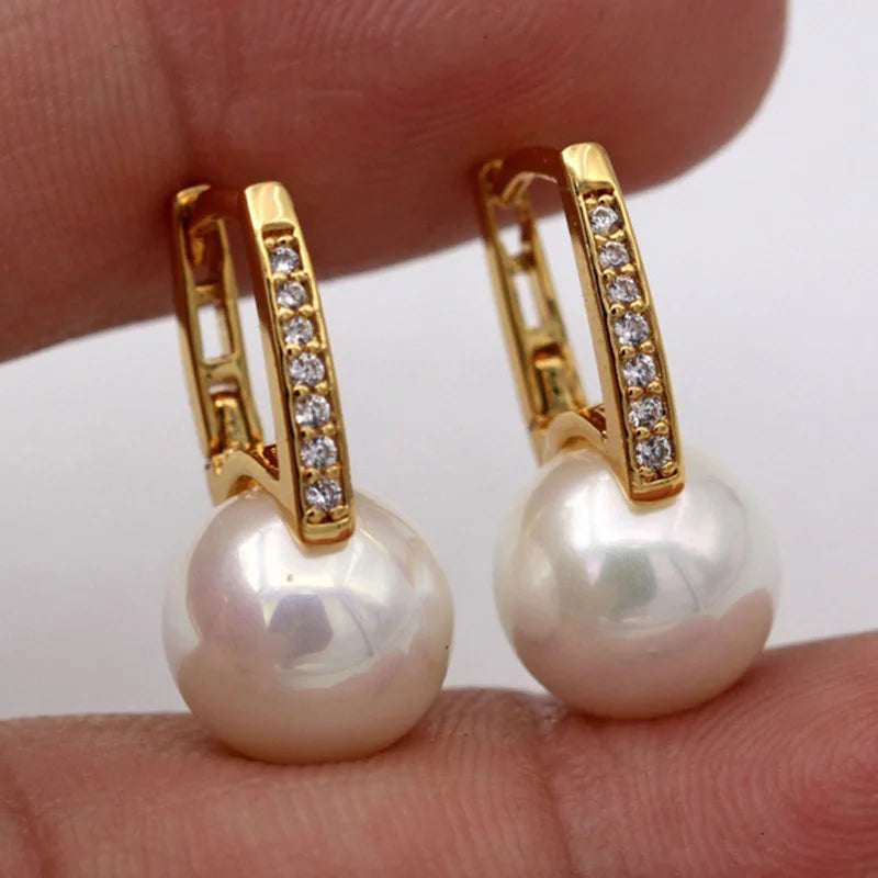 Simple and exquisite Gold Color pearl geometric jewelry ladies engagement wedding Valentine's Day gift earrings