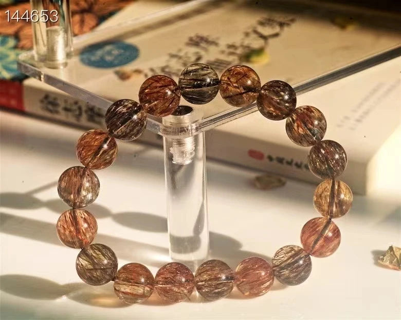 Natural Super Seven Rutilated Quartz Beaded Bracelet – Gemstone Jewelry for Men and Women