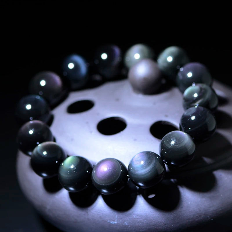 Fashion Natural Crystal Stone Rainbow Obsidian Ball Bracelet for Women Men Healing Jewelry Accessories Gift