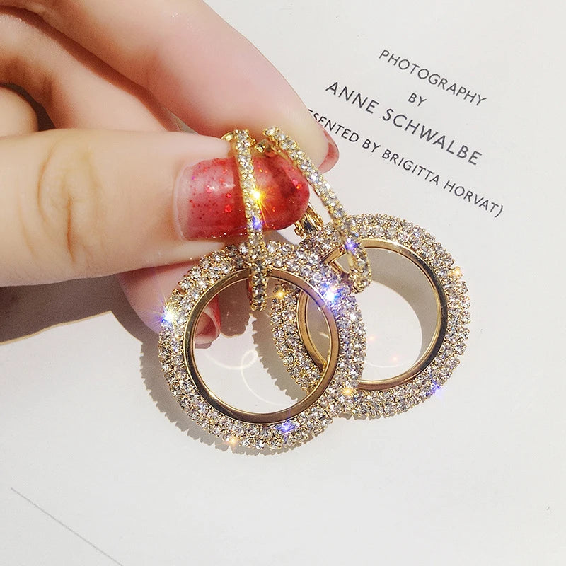 New Fashion Creative High-grade Elegant Crystal Round Gold Color Silver  Earrings for Woman Wedding Jewelry