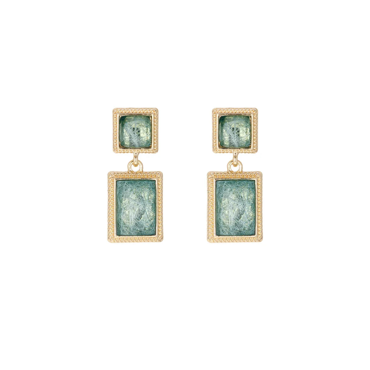 Vintage Simple Green Crystal Square Clip on Earrings Baroque Green Resin Stone Geometric Clip on Earrings Without Piercing Women