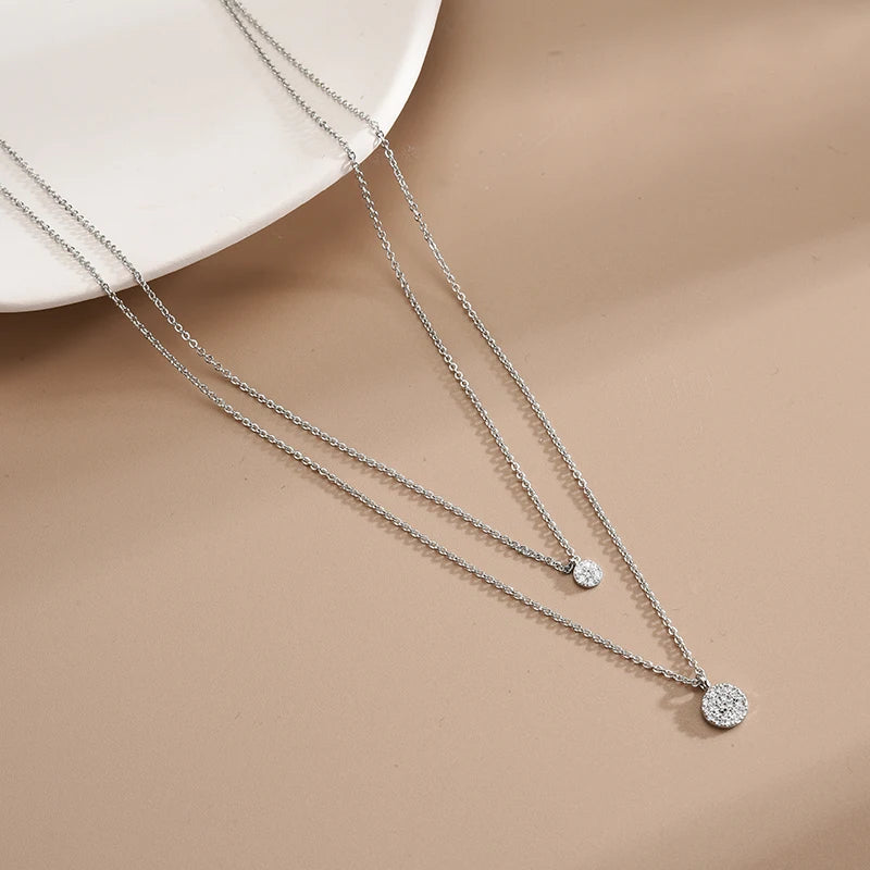 New 925 Sterling Silver Trendy Double Layer Necklace Full Zircon Round Pendants Women Choker Gift For Girl Fine Jewelry