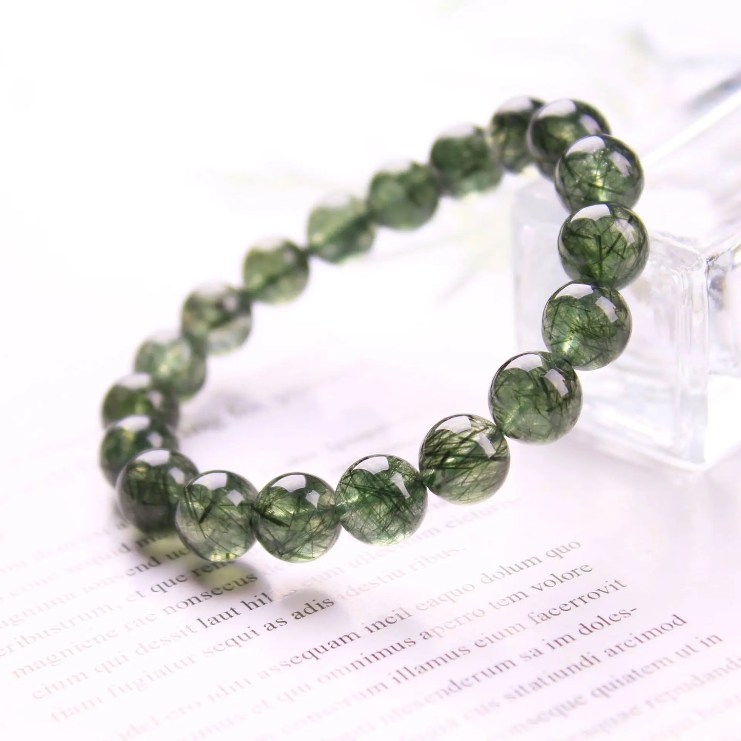 Natural Green Rutilated Quartz Clear Round Beads Bracelet Women Men Crystal Rutilated Quartz Crystal 8mm 10mm AAAAA