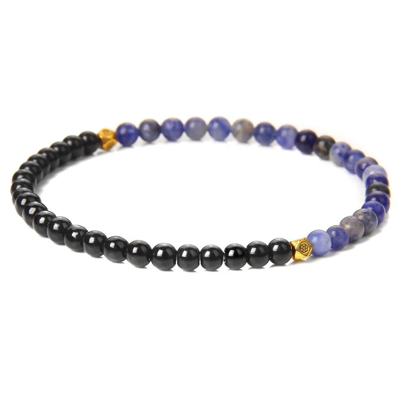 4mm Mini Natural Stone Bracelets For Women Men Rhodonite Sodalite Red Agat Black Onyx Gold Color Beads Bracelet