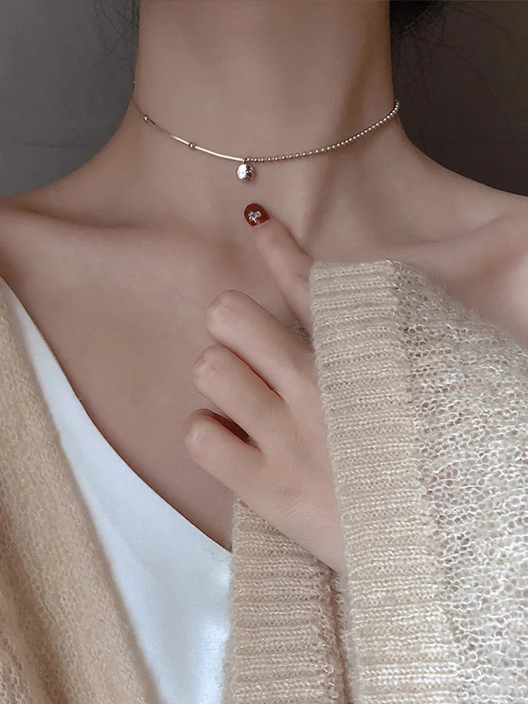 925 Sterling Silver Choker Collar Short Necklaces Round Choker Clavicle Chain Lucky Necklace Women Fine Jewelry Accessories