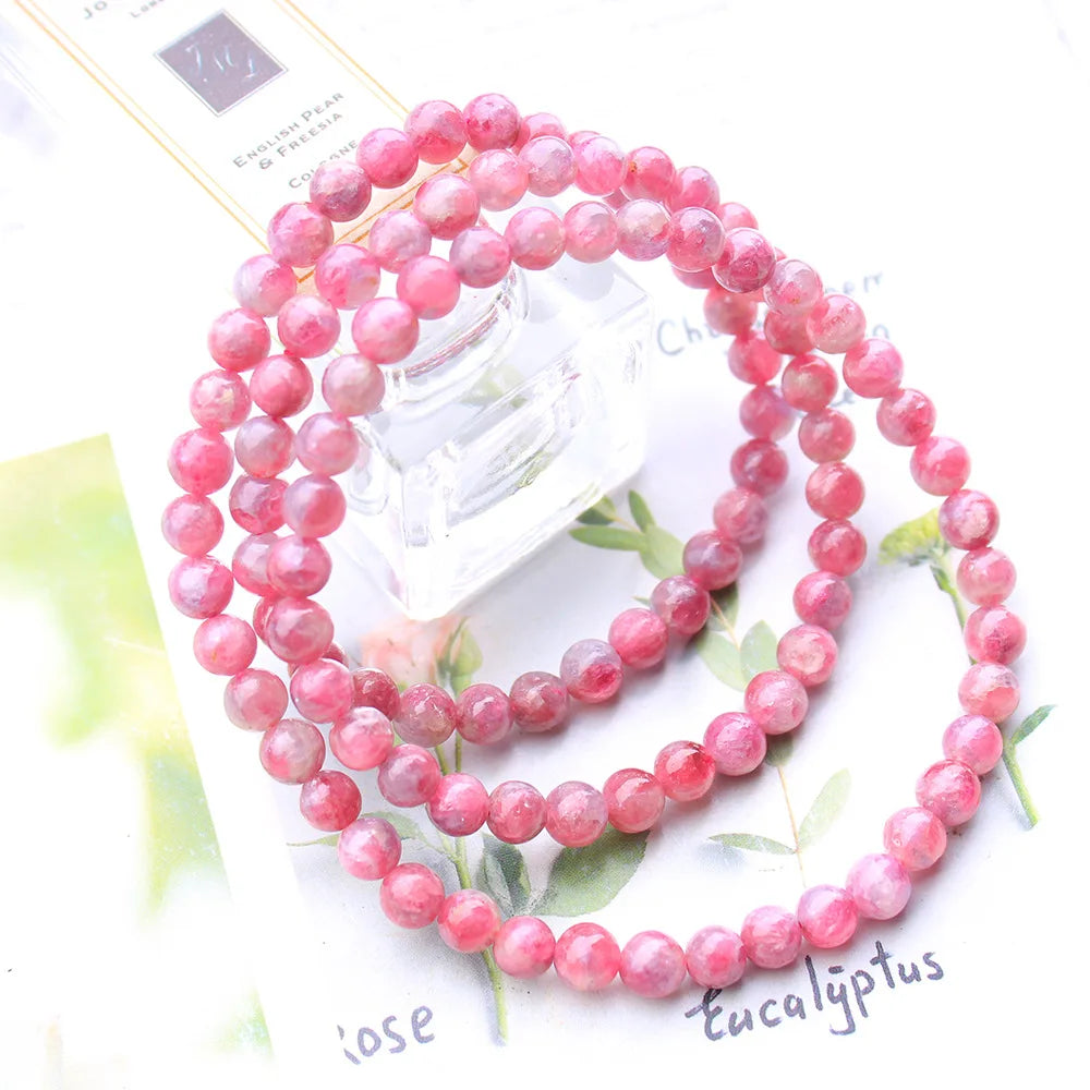 Natural Red Tourmaline Lepidolite 3 Laps Bracelet 5.5mm Clear Round Beads Women Men Pink Tourmaline AAAAAA