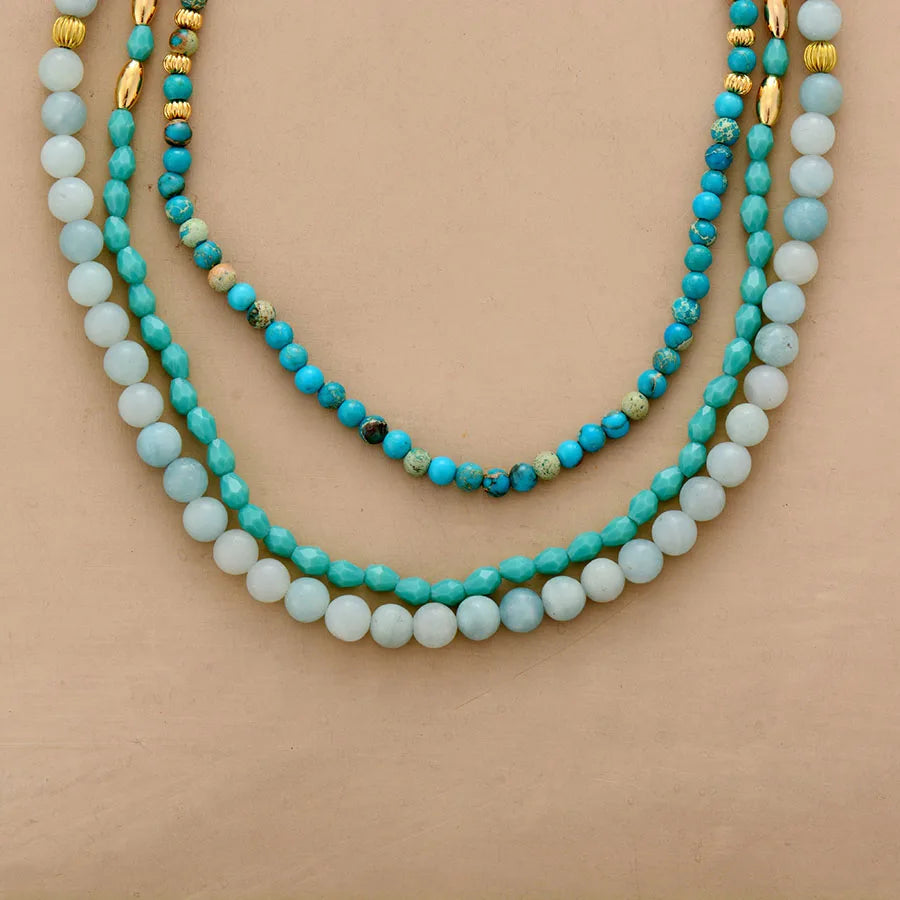 Statement Collar Necklace Natural Stone Crystal Amazonite Multilayer Necklaces Women Elegant Gifts Chain Designer Jewelry