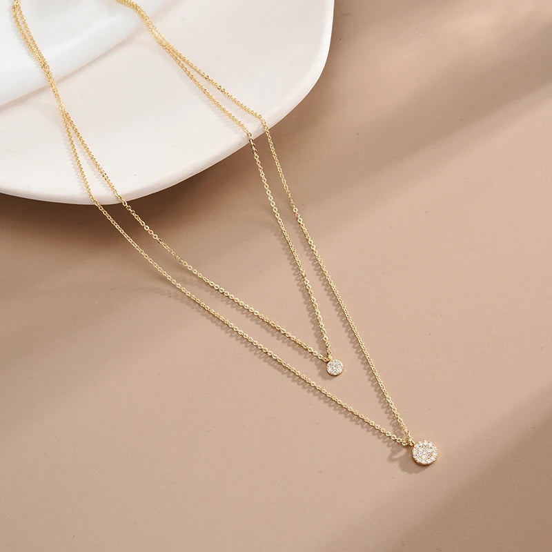 New 925 Sterling Silver Trendy Double Layer Necklace Full Zircon Round Pendants Women Choker Gift For Girl Fine Jewelry