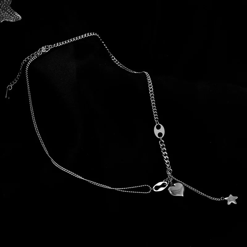 Stainless Steel Long Love Heart  Women Girls Necklaces&Pendant Star Hanging Chain Choker Sweet