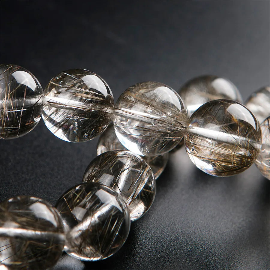 Natural Silver Rutilated Quartz Beaded Bracelet – Gemstone Jewelry for Men and Women