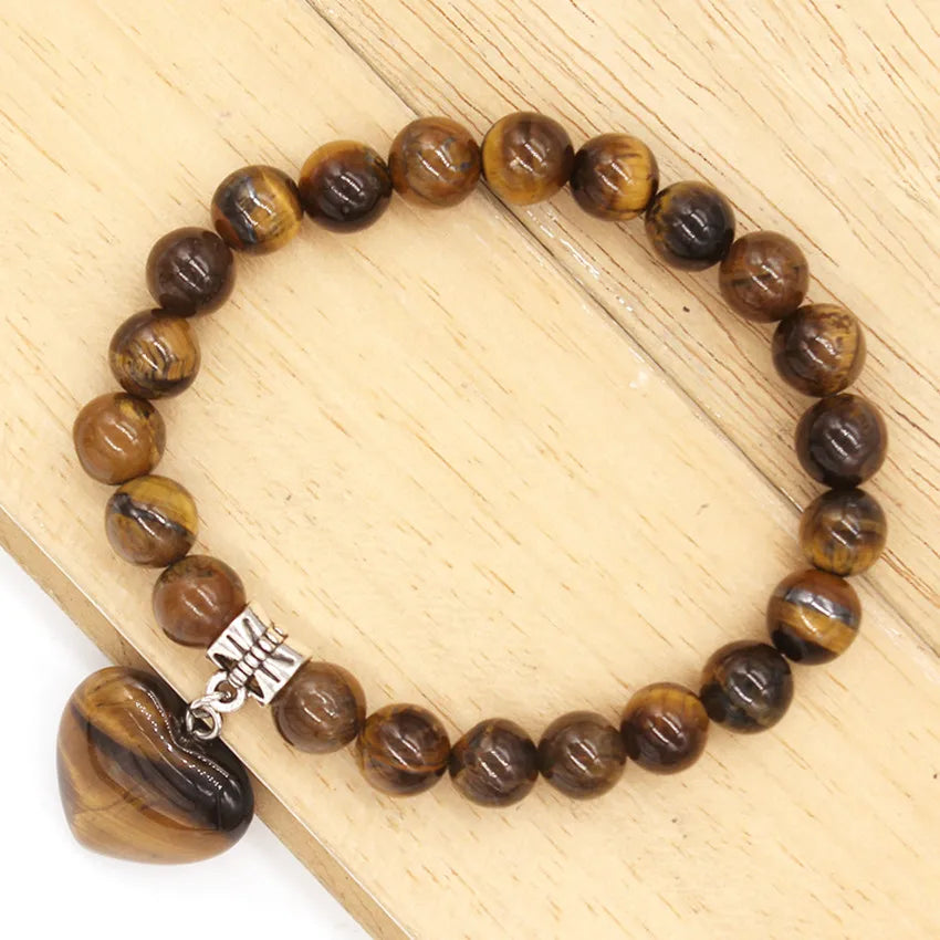 Charm Stone Bracelets For Women Men Girls Natural Tiger Eye Stone Dangle Round Loose Beads Stone Bracelet Romantic Jewelry Gift