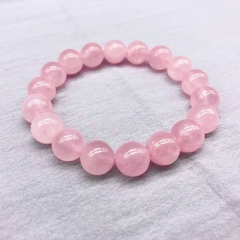 Pink Rose Powder crystal Quartz Natural Stone Streche Bracelet Elastic Cord Pulserase Jewelry Beads Lovers woman Gift