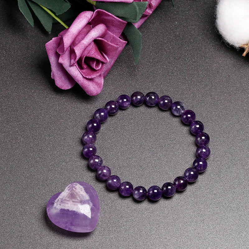 Natural Amethyst Bracelet Women Couple Natural Stone Bracelet Purple Quartz Bracelets 6 8 10mm Bead Bangles Jewelry Gifts