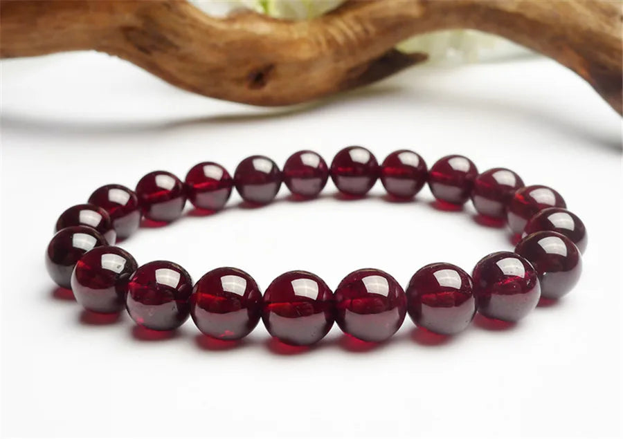 Genuine Natural Red Garnet Bracelet Clear Round Crystal Classic Bead Garnet Bracelet Jewelry  6mm 8mm 10mm 12mm  AAAAA